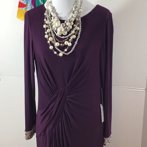 vince camuto beaded cuff ruched jersey dress